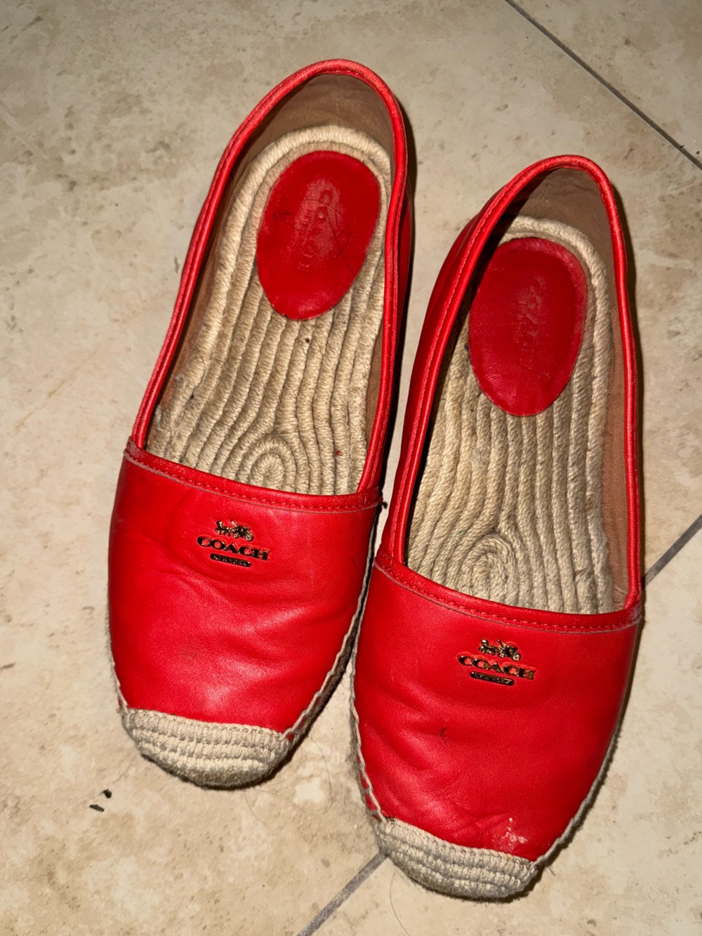 Coach Red Leather Espadrille Slip-Ons